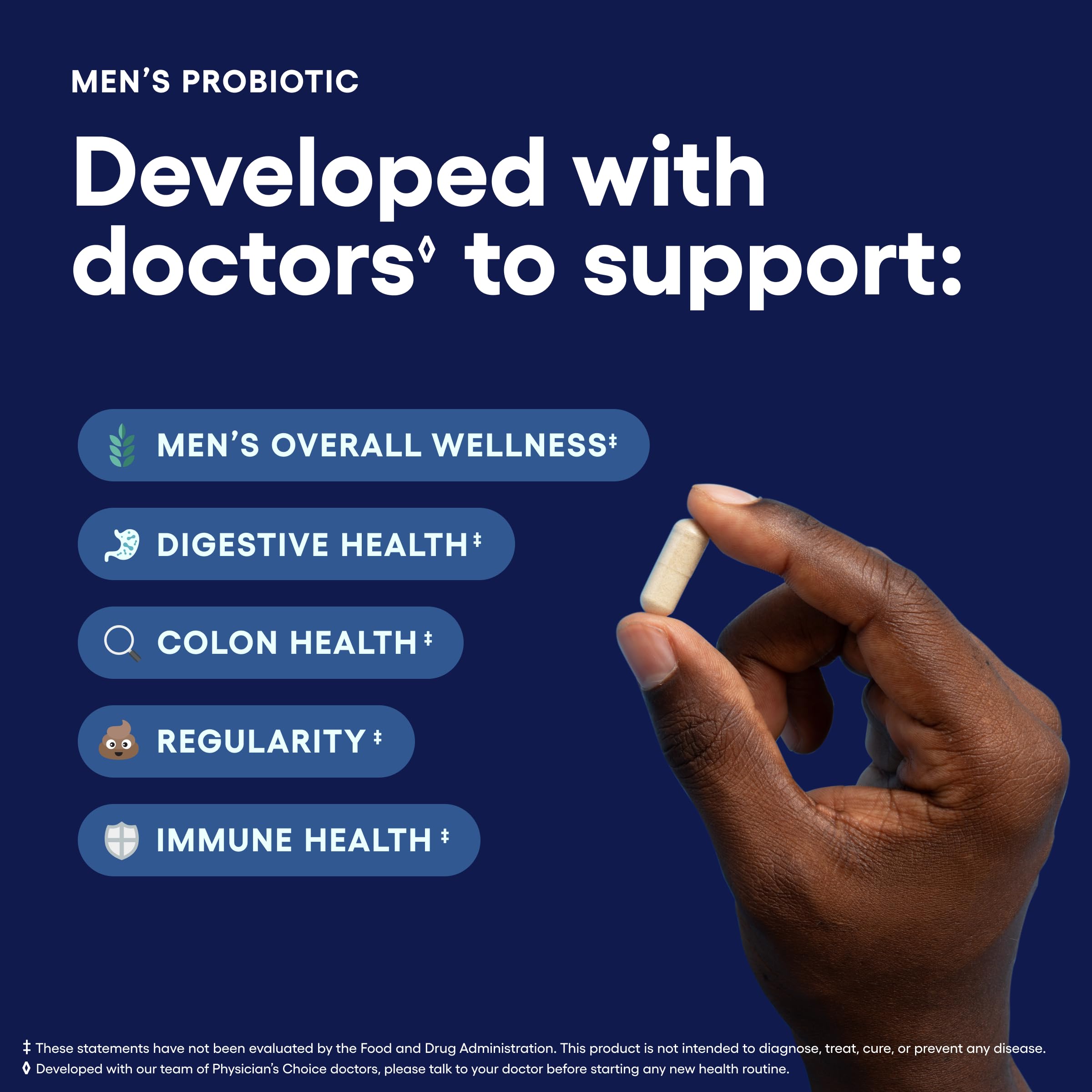 Physician's Choice Probiotics for Men shelf-stable bottle designed for on-the-go use.