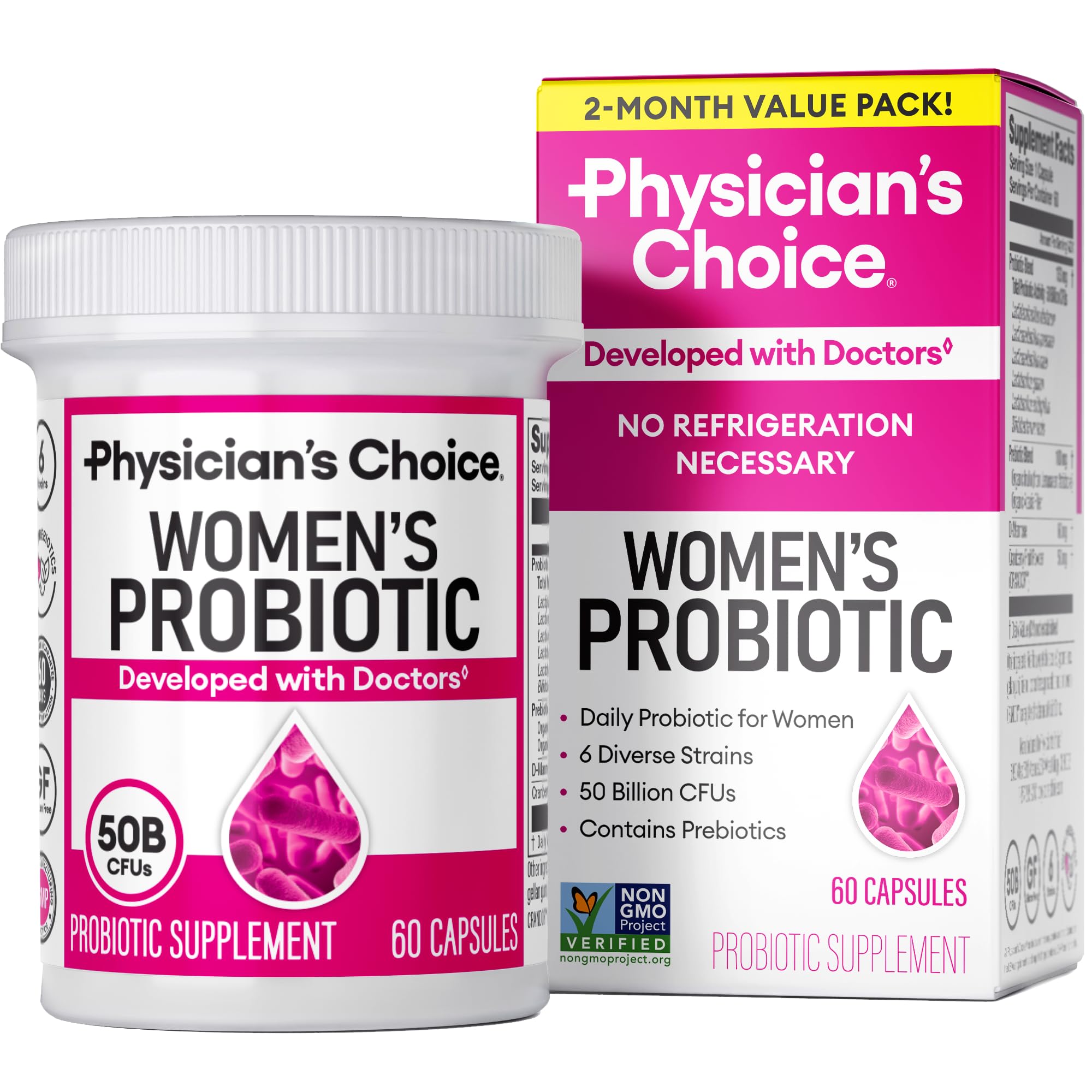 Physician's Choice Probiotics for Women bottle front supports daily feminine health.
