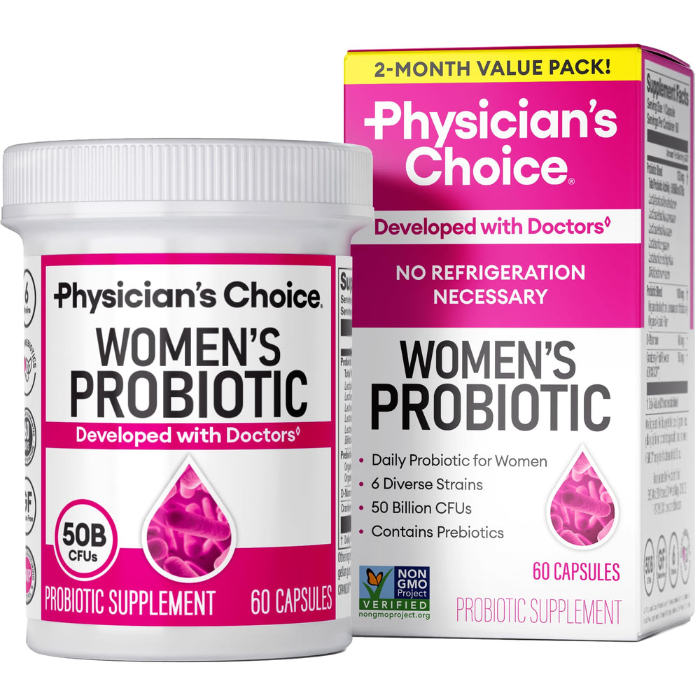 Physician's Choice Probiotics for Women bottle front supports daily feminine health.