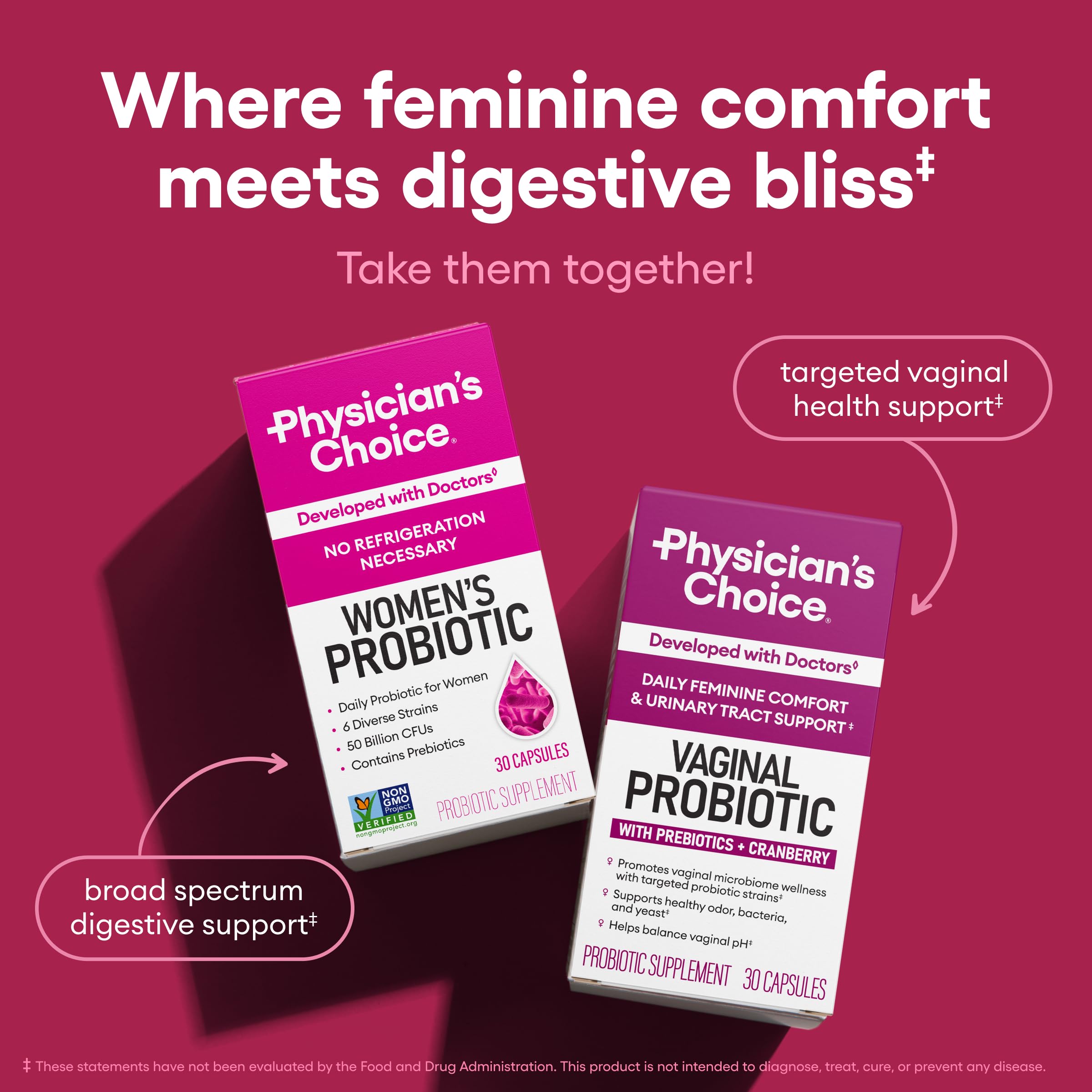 Physician's Choice Probiotics for Women cranberry extract graphic emphasizes urinary support.