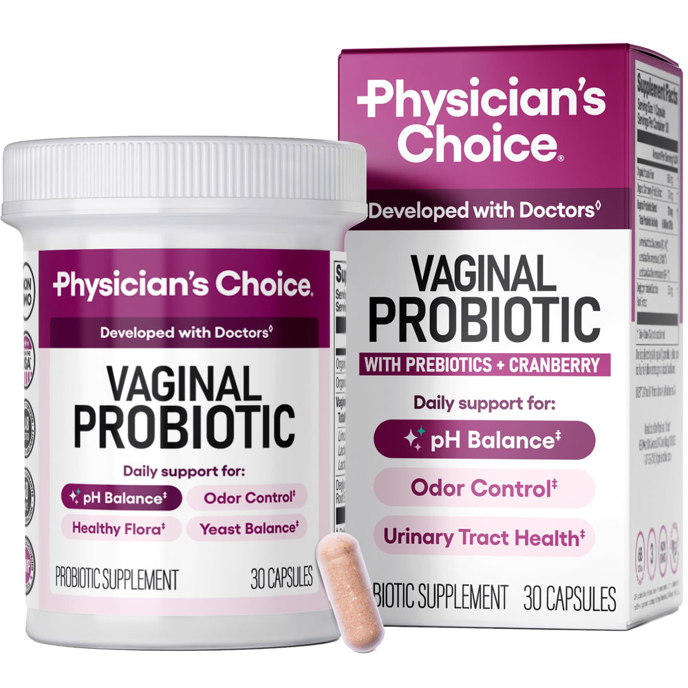 Physician's CHOICE vaginal probiotic bottle front highlighting balance support