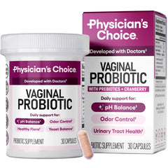 Physician's CHOICE vaginal probiotic bottle front highlighting balance support