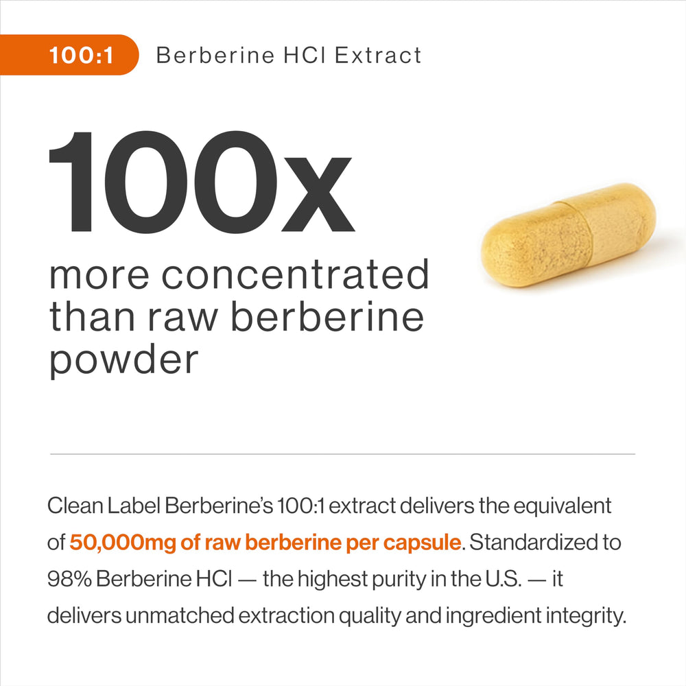 Close-up of Berberine bottle label highlighting high purity 98% HCl.