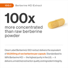 Close-up of Berberine bottle label highlighting high purity 98% HCl.