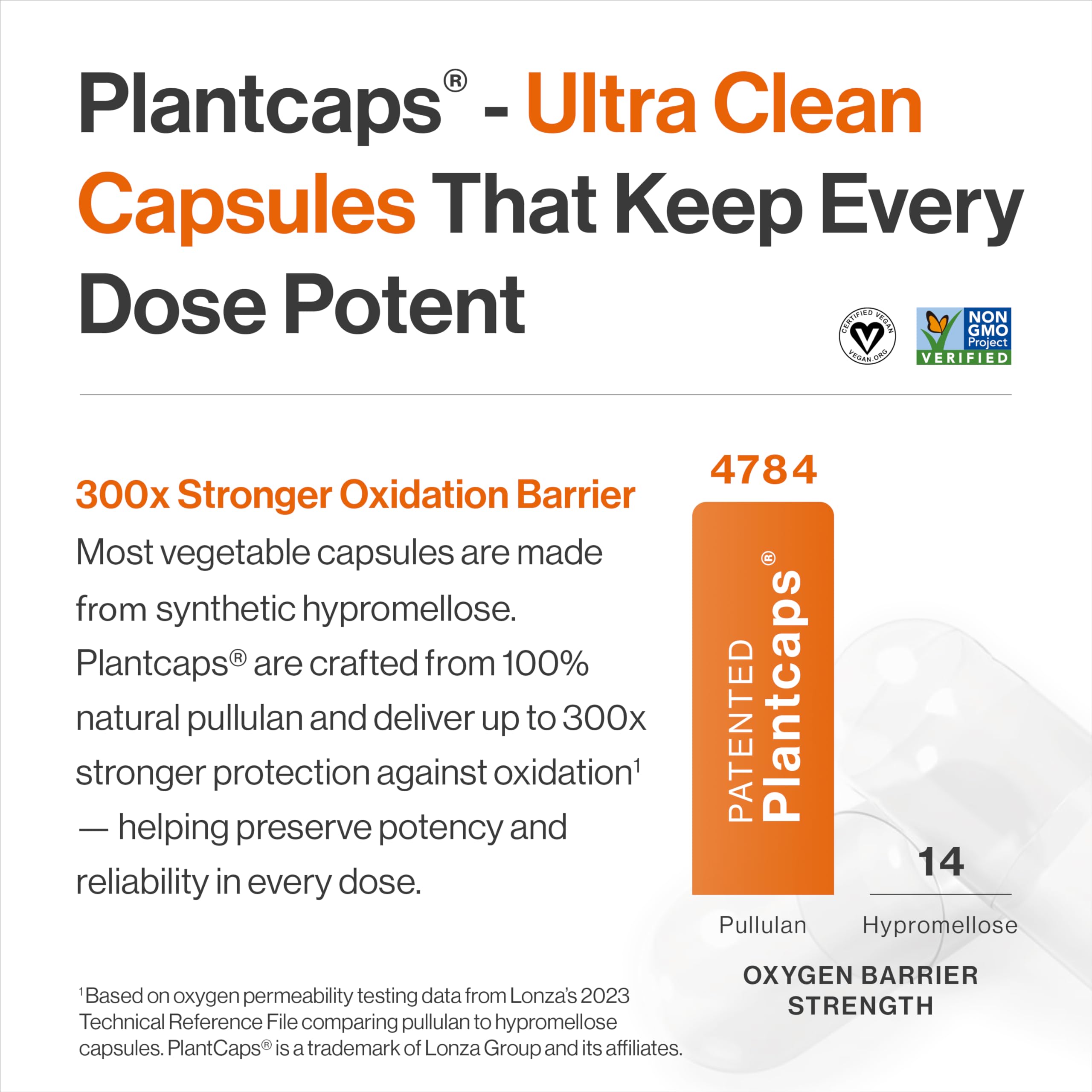 Vegan non-GMO symbols appear beside the package, signaling clean ingredients.