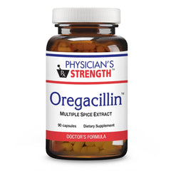 Physician's Strength Oregacillin bottle with multi-spice blend for respiratory support.