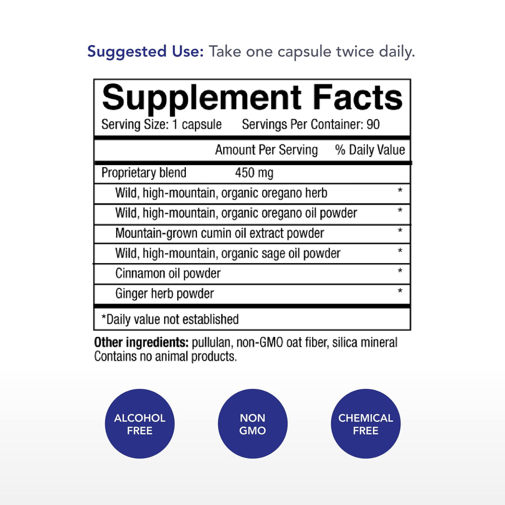 Closeup of Physician's Strength Oregacillin multiple spice extract content and texture.