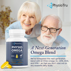 PhysioOmega softgels closeup showcases smooth texture for easy swallowing.