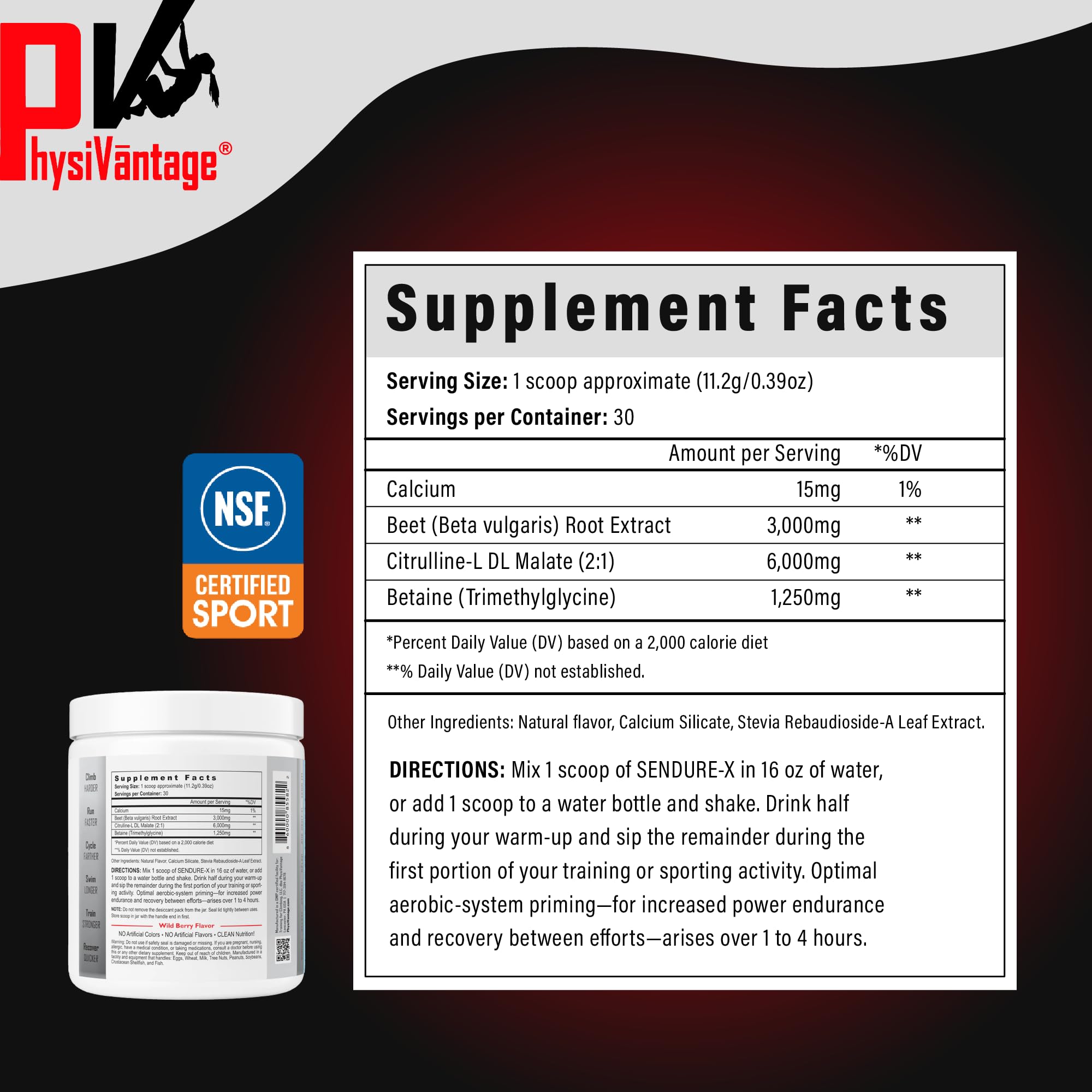 PhysiVantage Sendure-X mixed berry powder with natural sweetness.