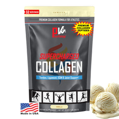 PhysiVantage Supercharged Collagen Vanilla packaging shows space-saving, travel-friendly pouch for on-the-go nutrition.