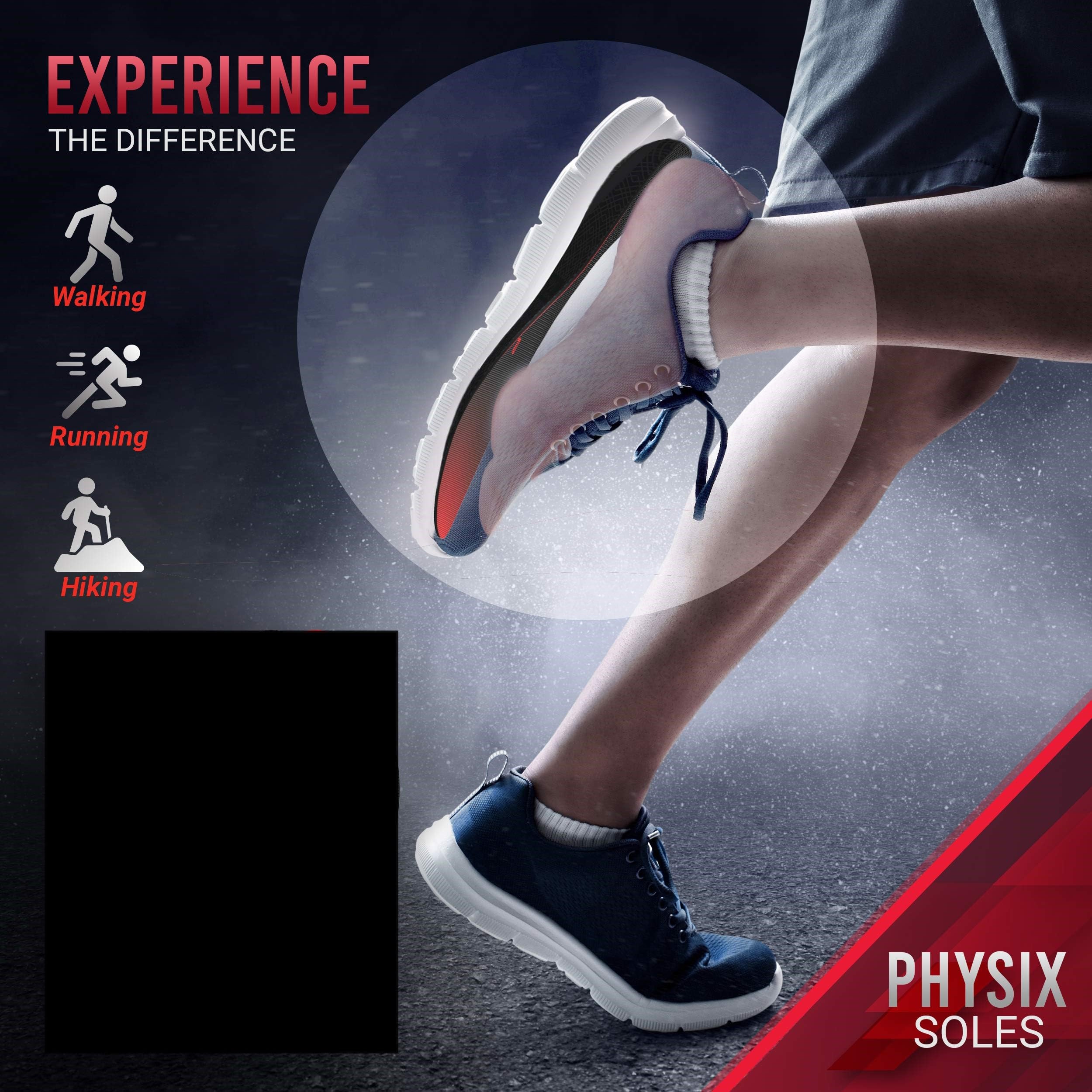 Physix Gear plantar fasciitis-friendly insert offering targeted arch support.