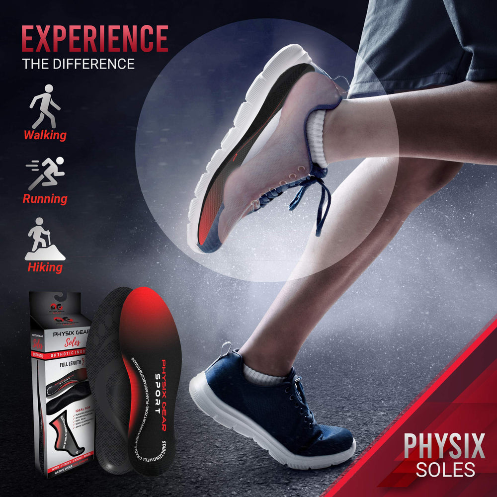 Physix Gear insole provides cushioned support for plantar fasciitis-friendly wear.