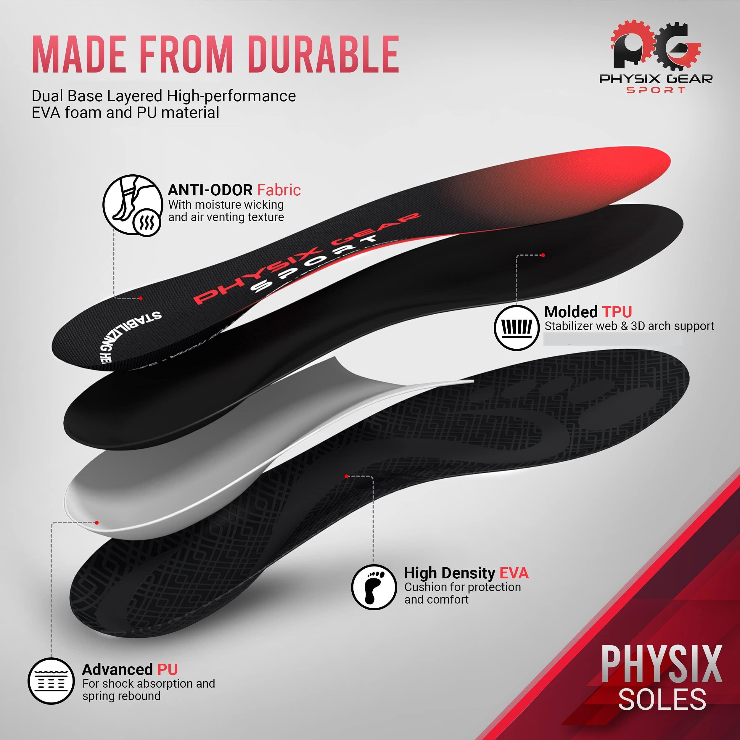 Physix Gear insole showcases durable construction for everyday footwear.