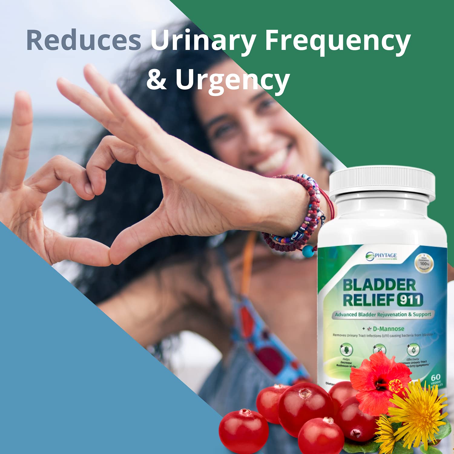 Phytage Labs Bladder Relief 911 daily-use-scene with capsules per day routine.