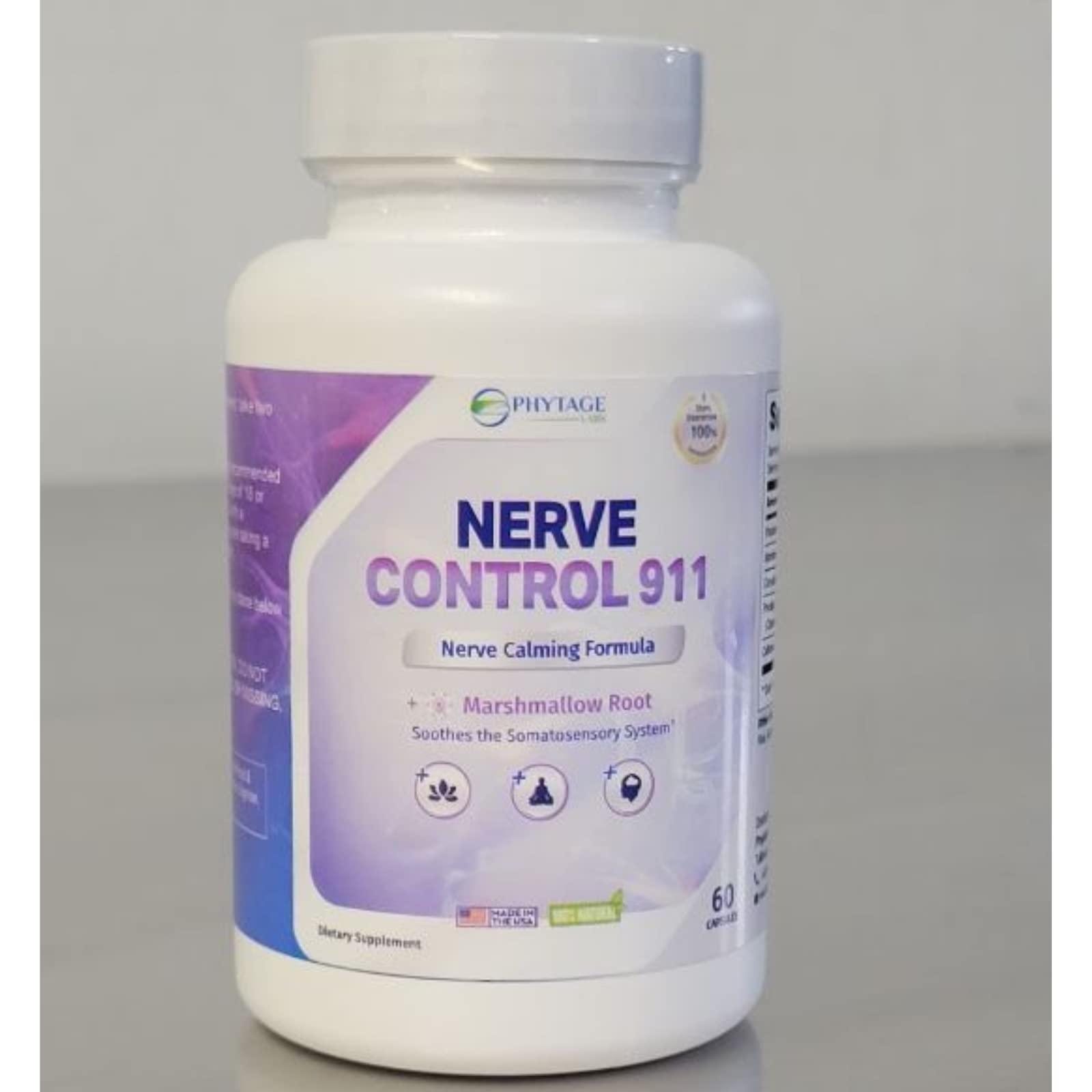 Phytage Labs packaging emphasizes natural ingredients and plant-based nerve support.