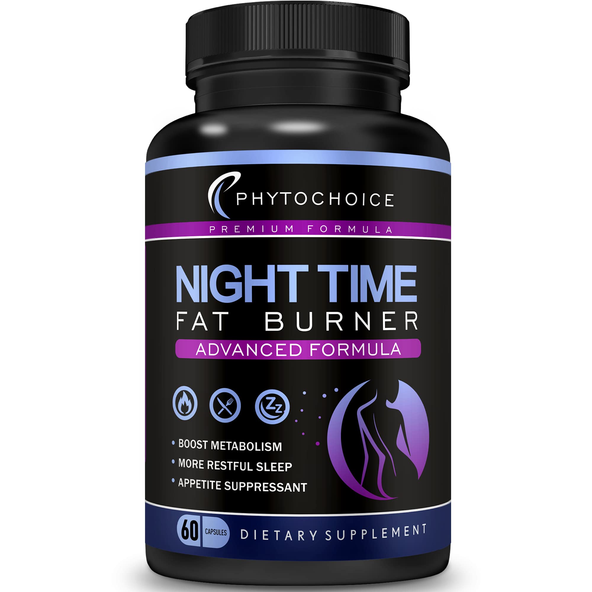 PHYTOCHOICE Night Time Fat Burner bottle on nightstand ready for bedtime routine and potential metabolism support