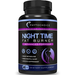 PHYTOCHOICE Night Time Fat Burner bottle on nightstand ready for bedtime routine and potential metabolism support