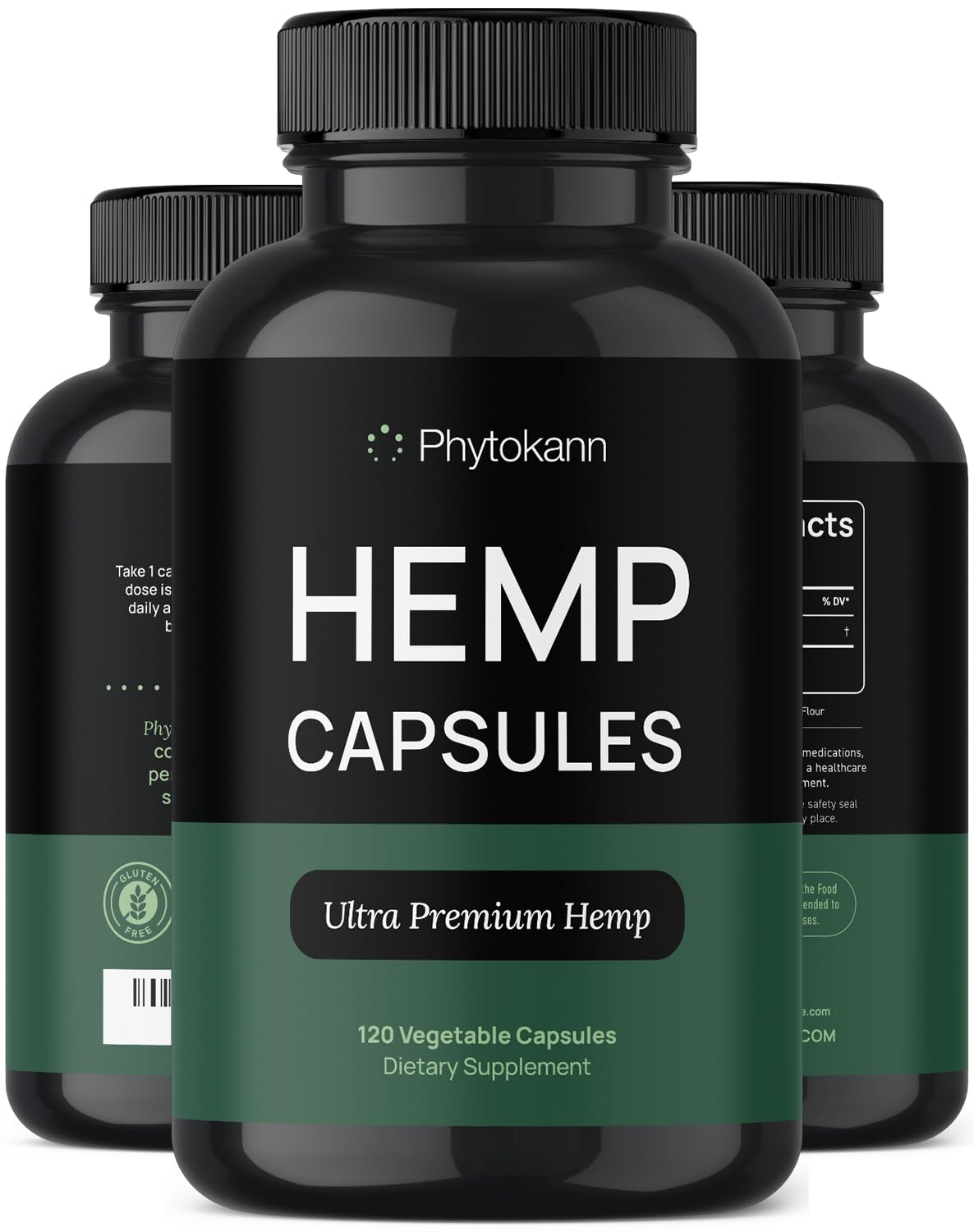Phytokann hemp oil capsules bottle on a wood surface suggesting daily calm and wellness