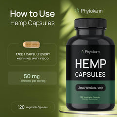 Phytokann hemp oil capsules daily dose on a spoon for convenient use