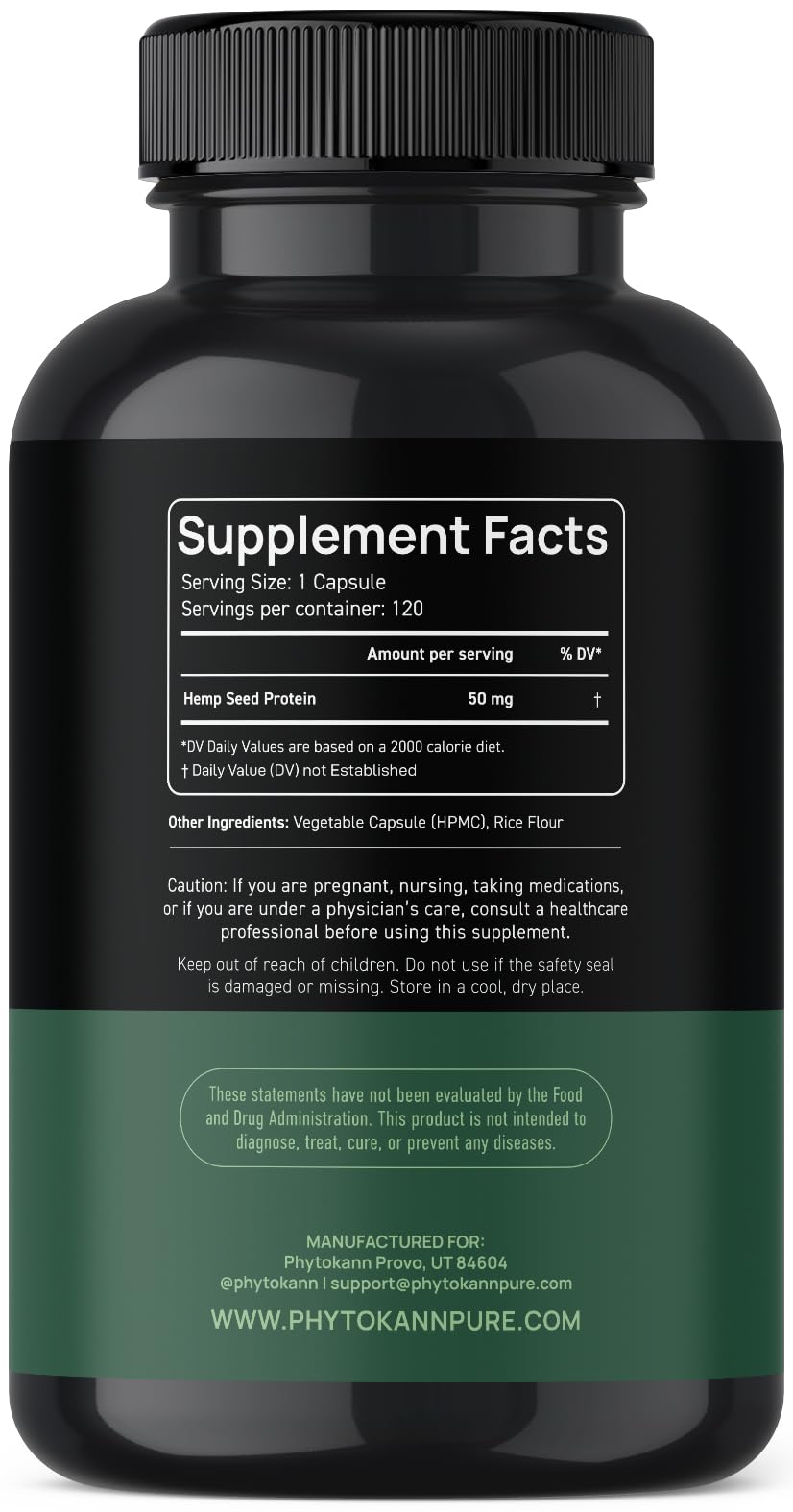 Phytokann hemp oil capsules omega 3-6-9 label closeup
