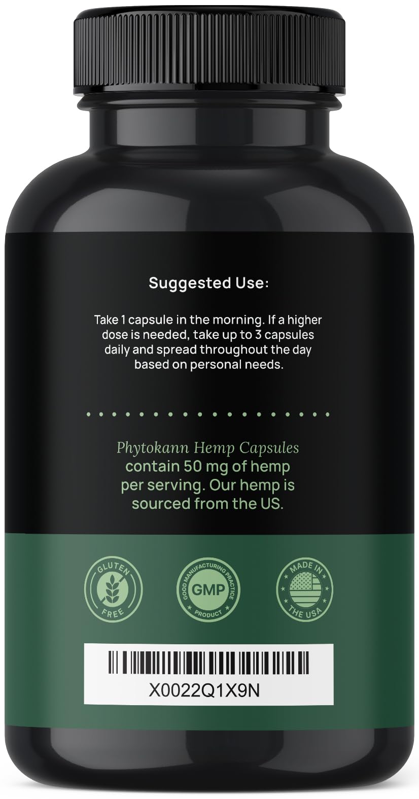 Phytokann hemp oil capsules USA-made seal indicating quality