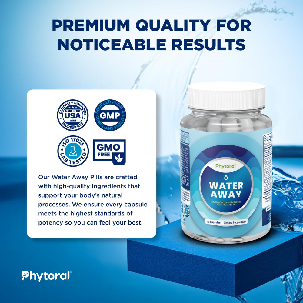 PHYTORAL diuretic capsules closeup shows compact easy-to-take daily support.