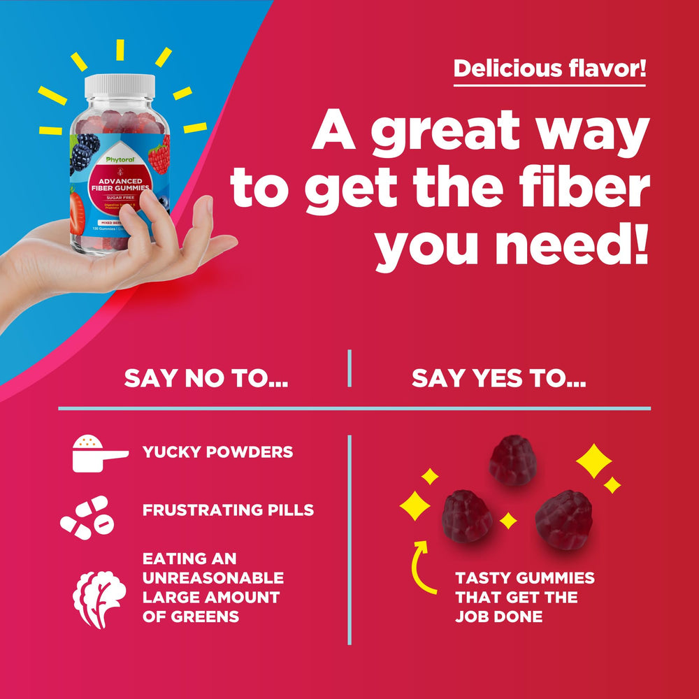 Phytoral Fiber Gummies dispensing scene suggests easy daily routine