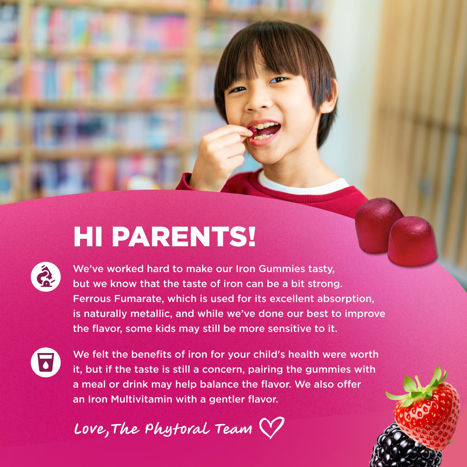 Phytoral Kids Focus Gummies dispense pour demonstrating easy daily dosing