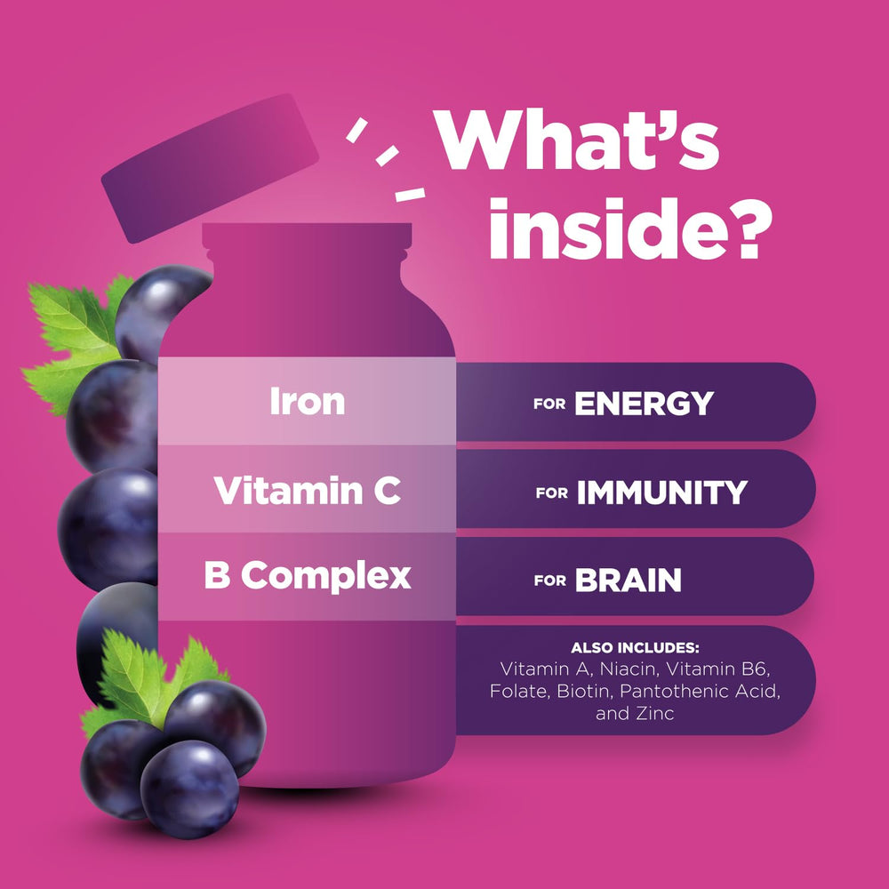 Phytoral Kids Iron Gummies packaging shows vegan and GMO-free ingredients