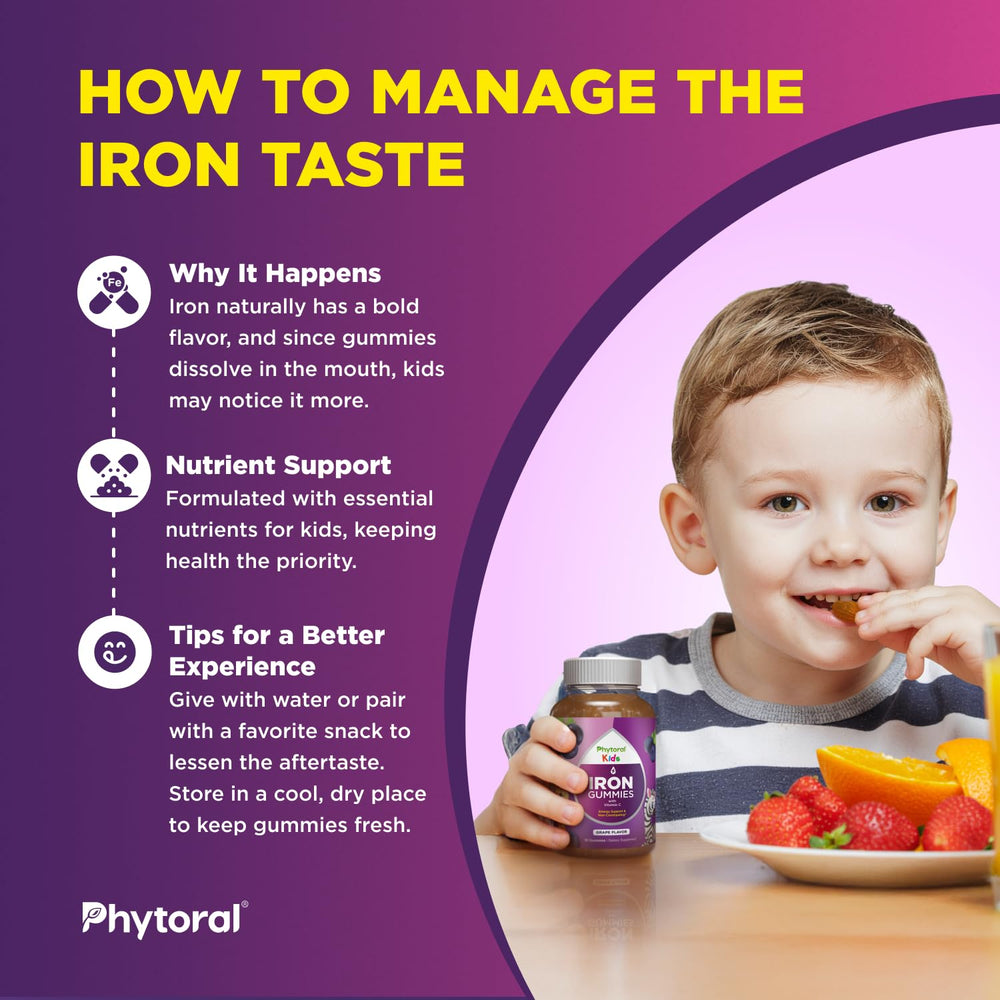 Phytoral Kids Iron Gummies vegan label signaling plant-based option