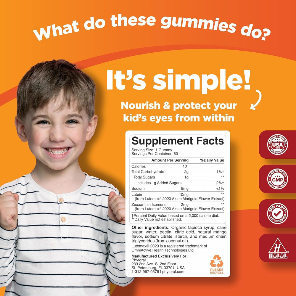 Phytoral lutein zeaxanthin blend gummies close-up for vision support