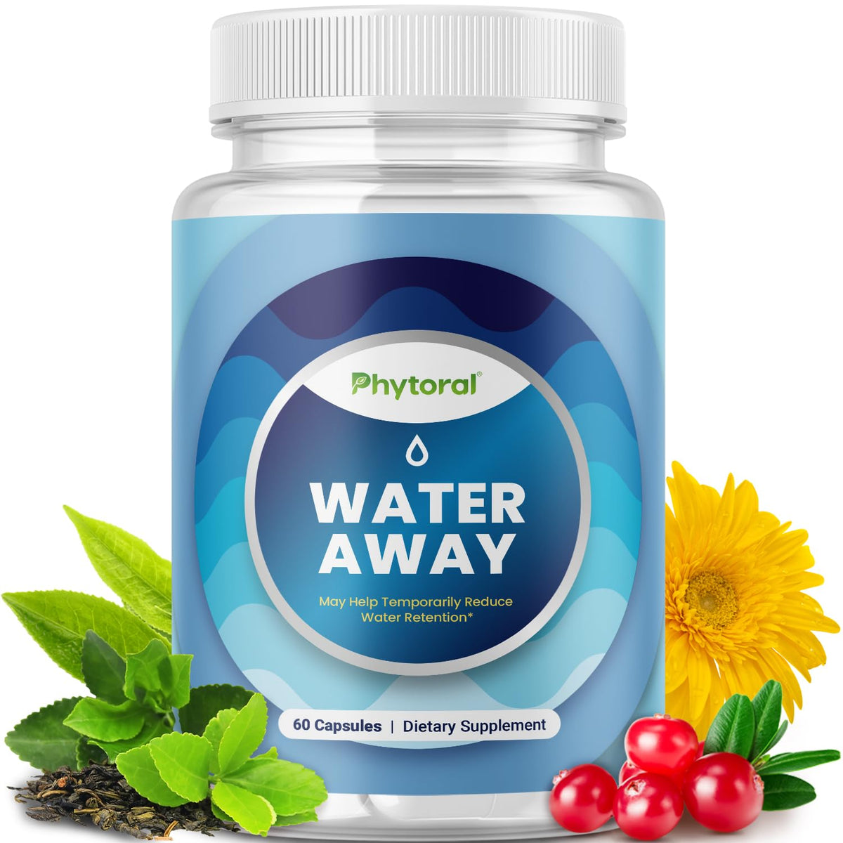 PHYTORAL water retention pills bottle front highlighting natural diuretic support.