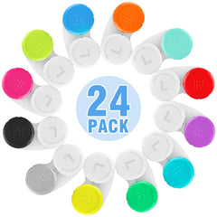 Phyyixs 24-pack colorful contact lens cases in 12 colors for organized travel storage.