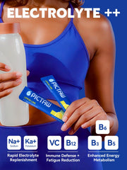 PICTAW electrolyte powder dissolves quickly for a fast, refreshing drink.