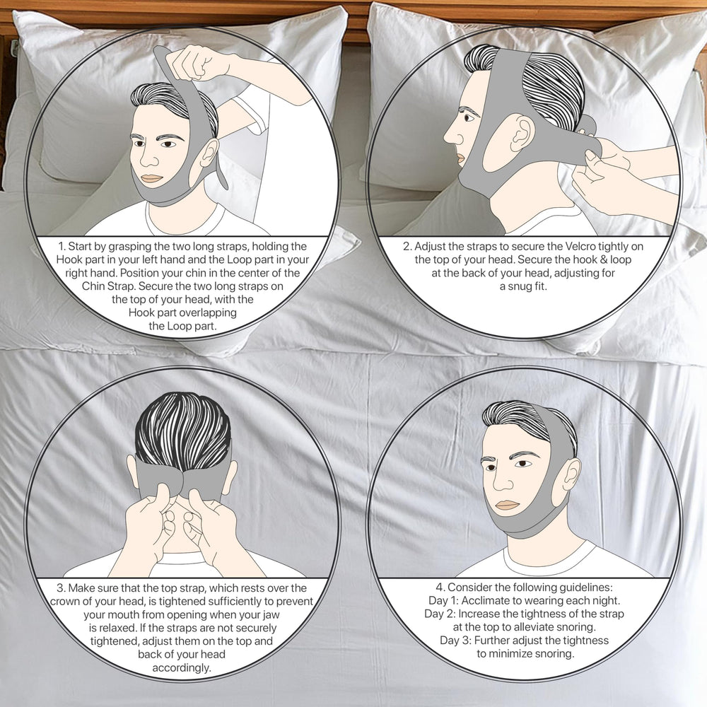 PIDOTI chin strap night-use scene suggesting restful sleep and quiet breathing.