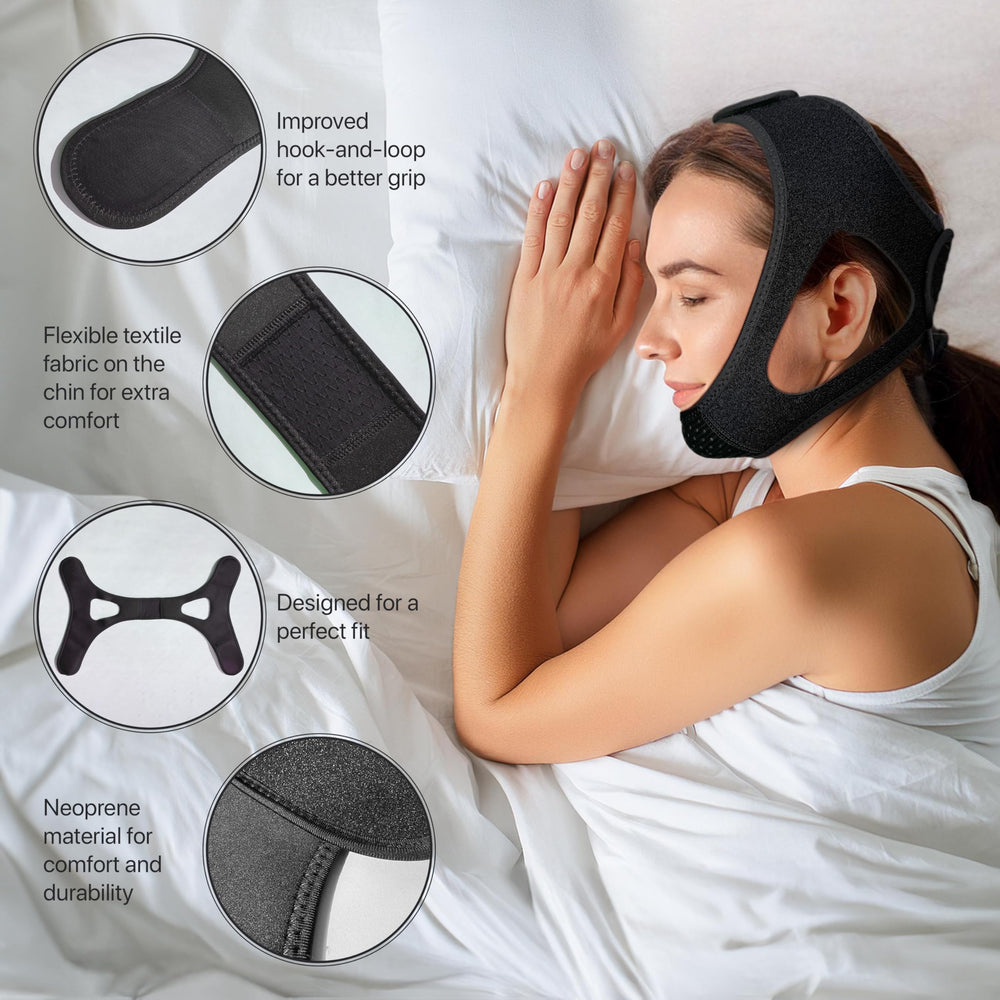 PIDOTI chin strap strap-application image highlighting easy setup for CPAP users.