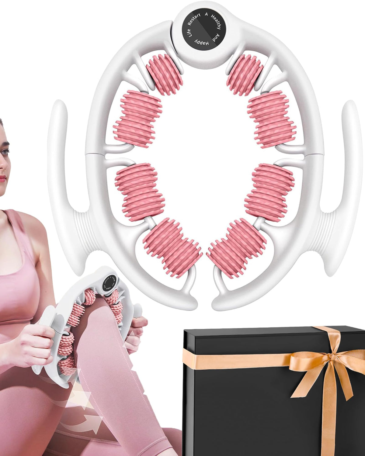 Piffny cellulite massage roller with detachable handles targeting thighs for contouring potential