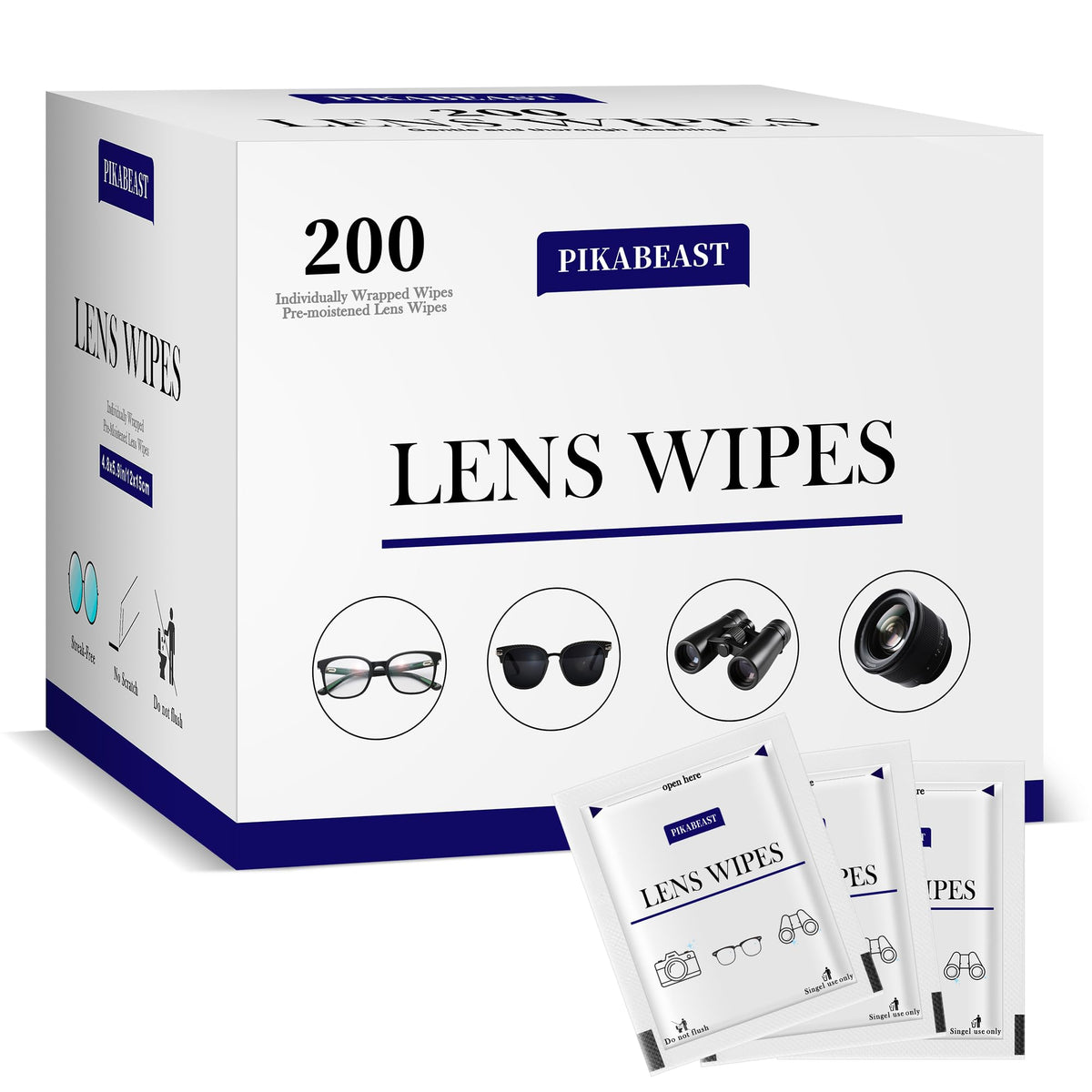 Pikabeast lens wipes 200-count pack for spotless glasses and screens