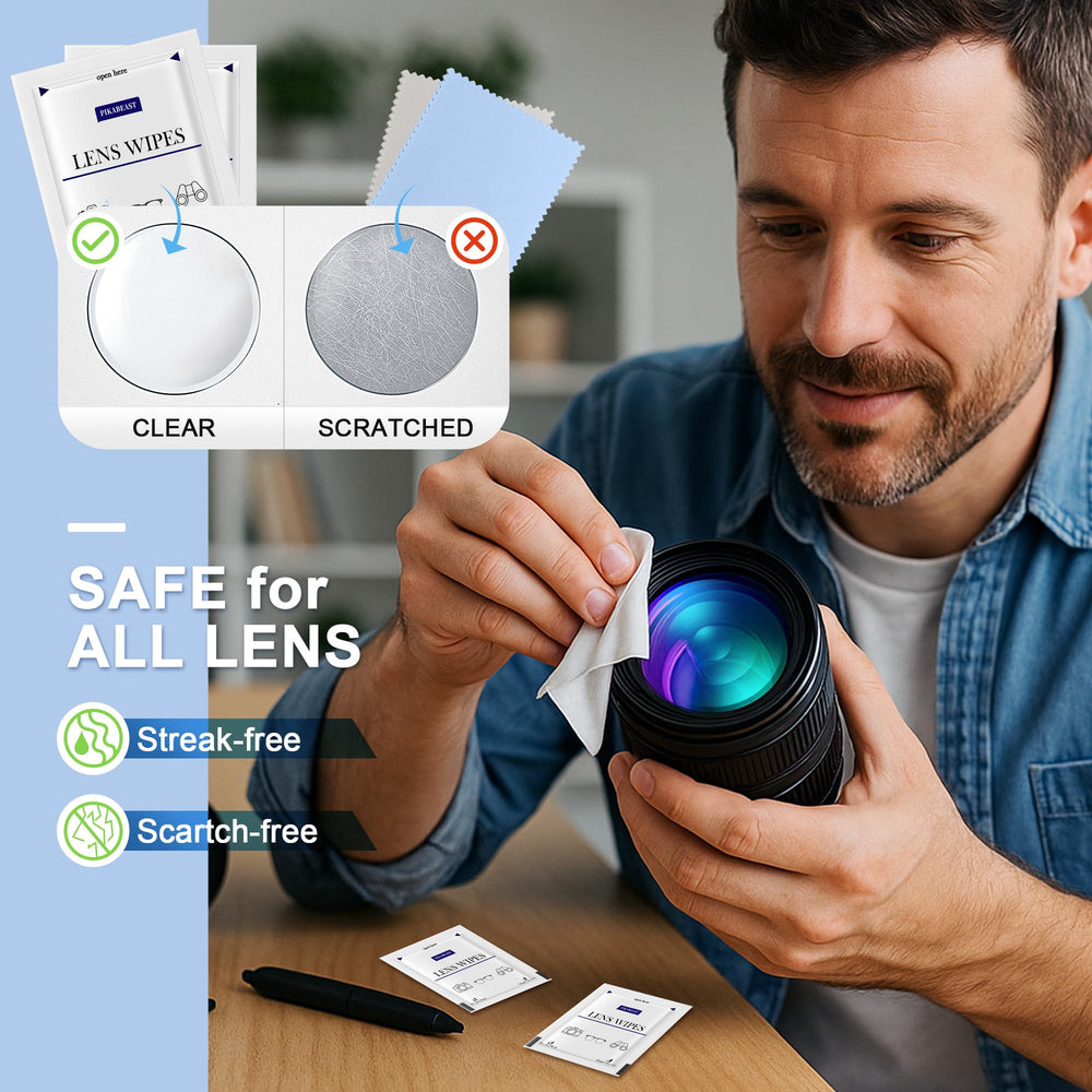 Pikabeast lens wipes in use on eyeglasses for fingerprint-free clarity