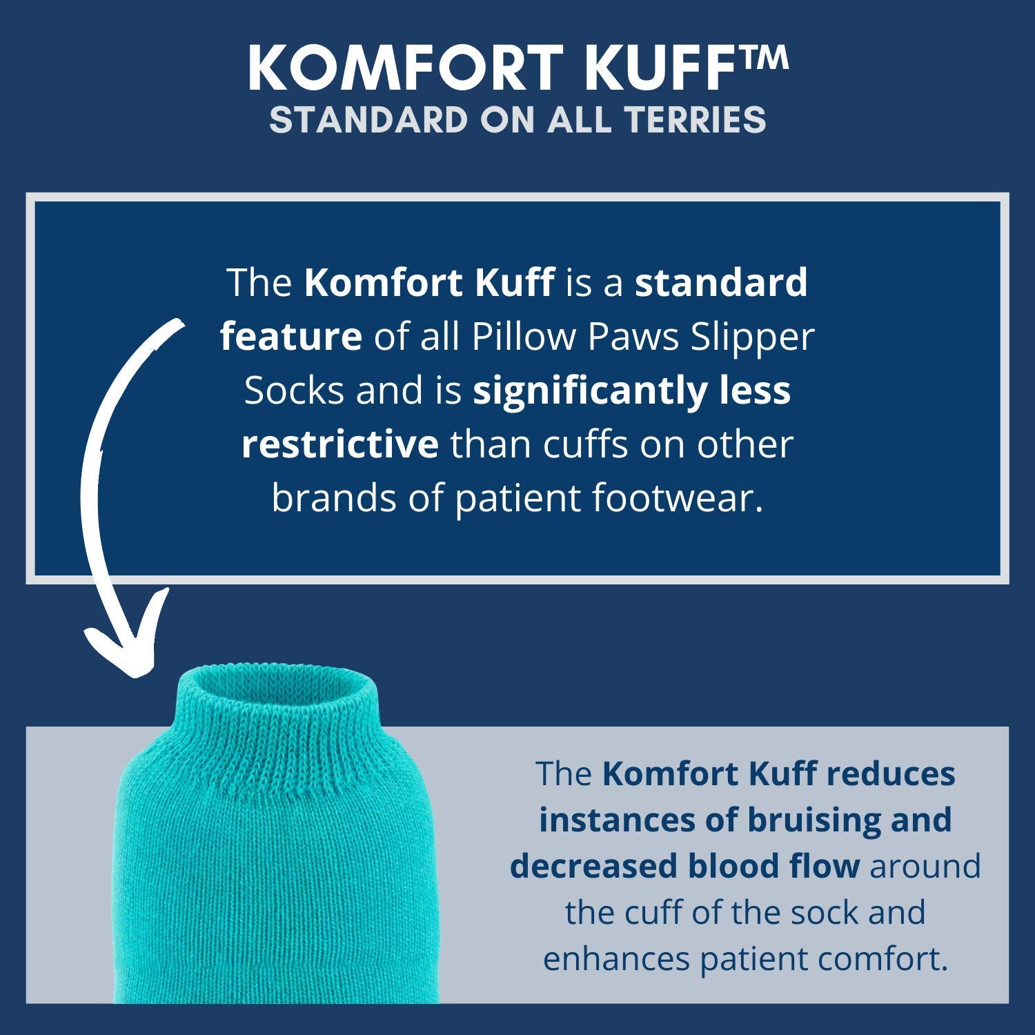 Pillow Paws edema-friendly royal blue socks provide relaxed, supportive cuff fit.