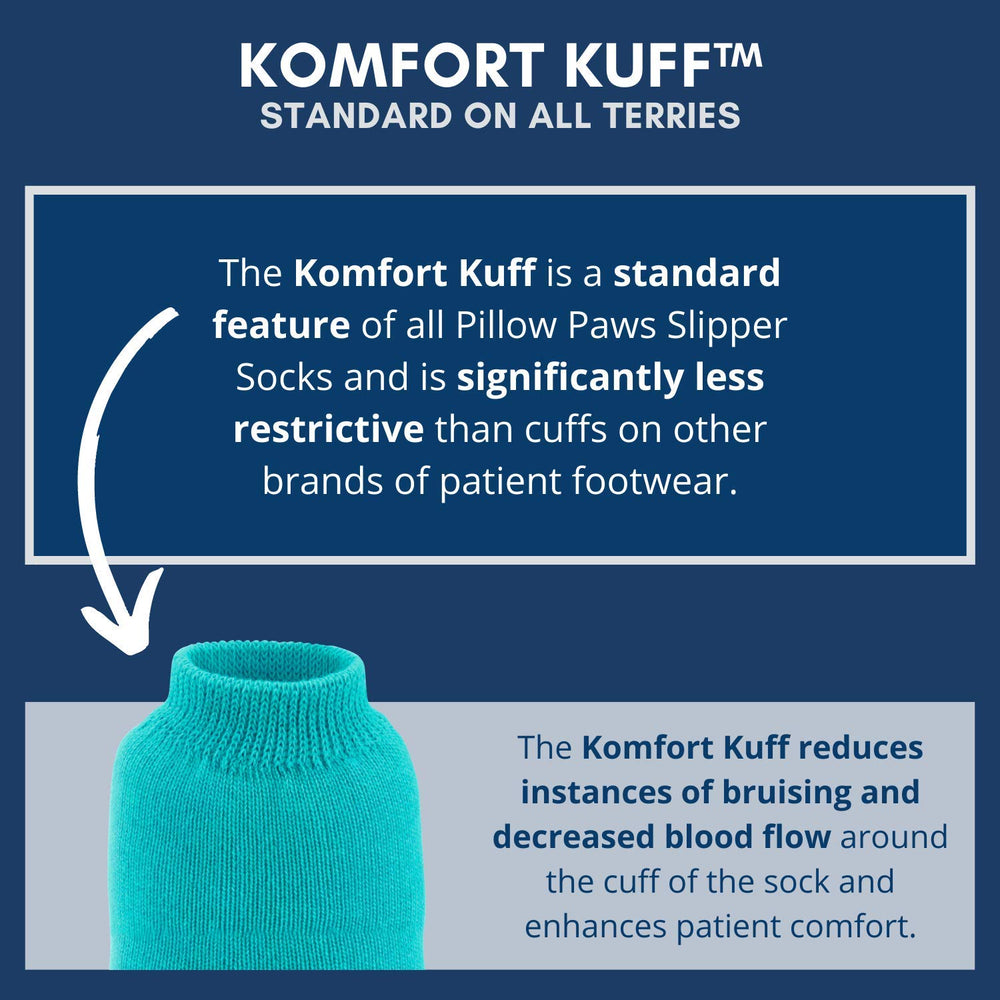 Pillow Paws edema-friendly royal blue socks provide relaxed, supportive cuff fit.