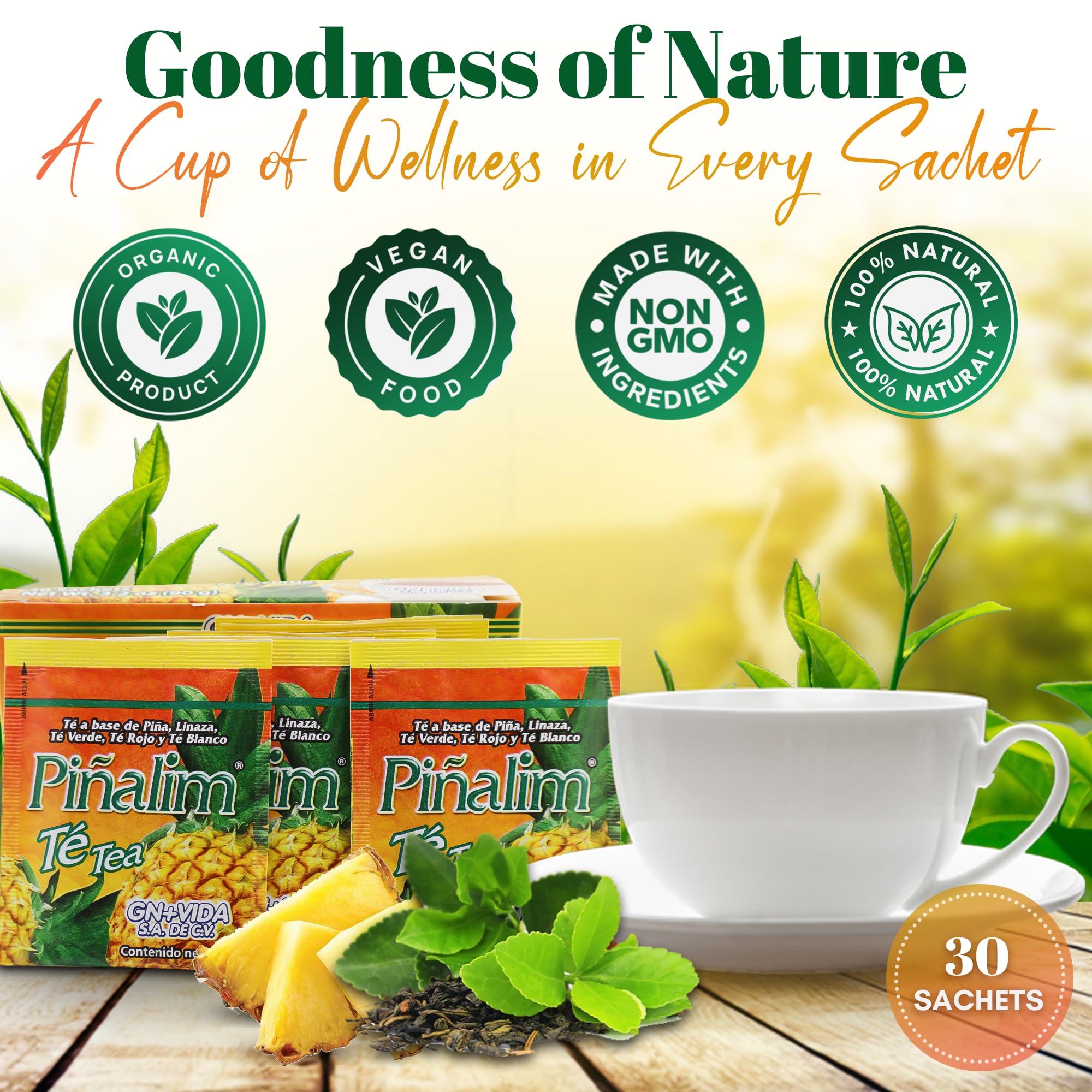 Pinalim pineapple tea packaging with USA-exclusive label and serving guidance