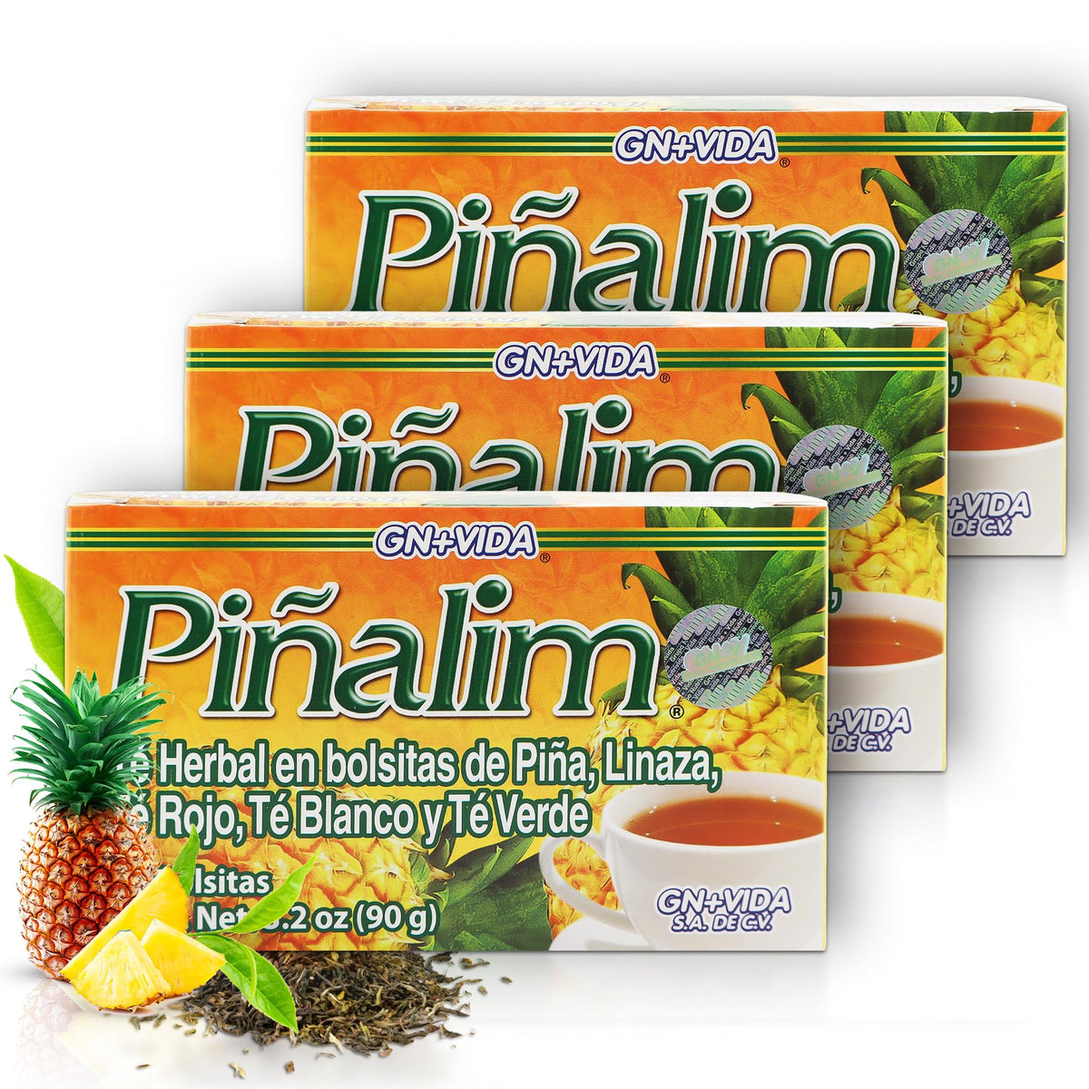 PIÑALIM 3-box set for a 90-day nightly routine, caffeine-free tea.