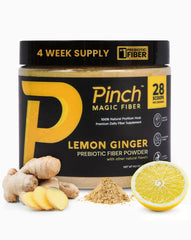 Pinch Magic Sugar Free Fiber Powder bottle with lemon-ginger flavor for digestion support