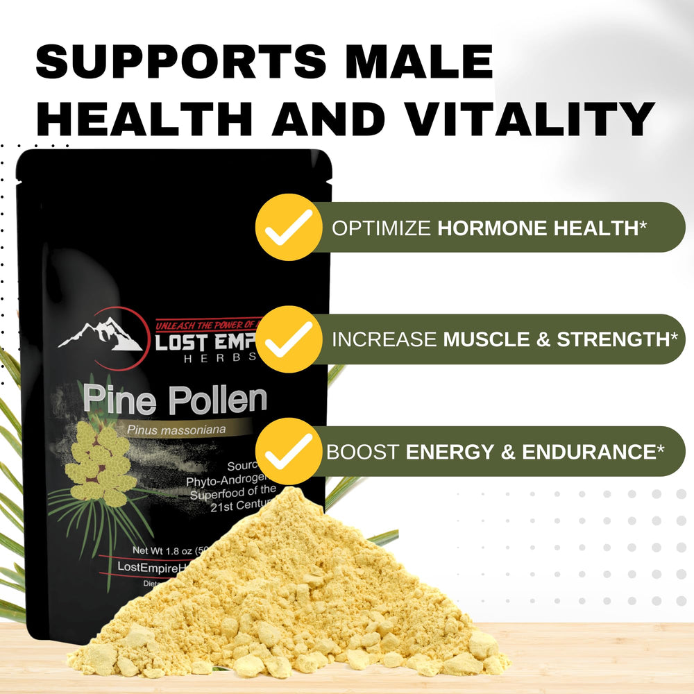 Pine pollen powder with a measuring spoon for precise dosage
