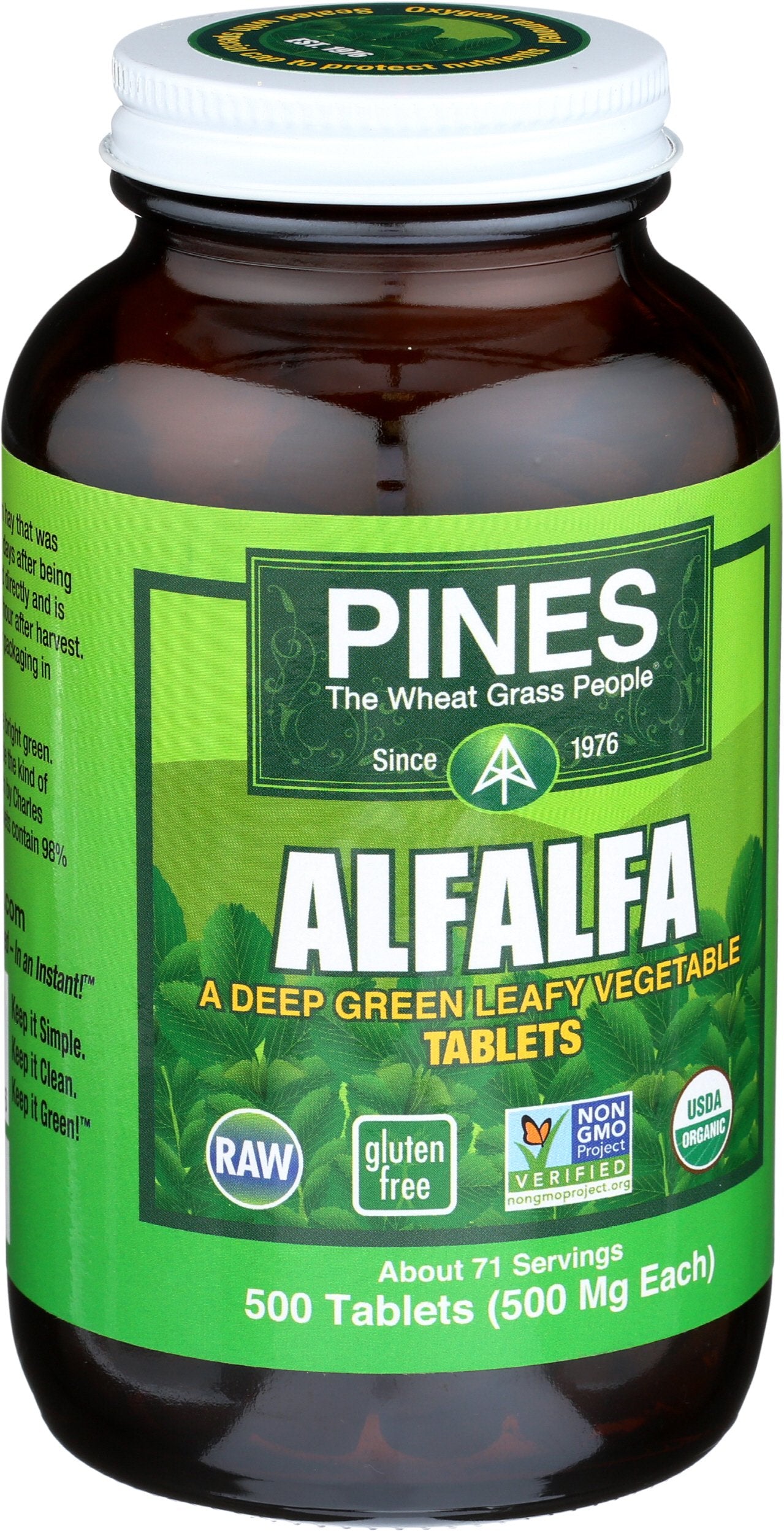 PINES Non-GMO Project Verified label on alfalfa packaging.