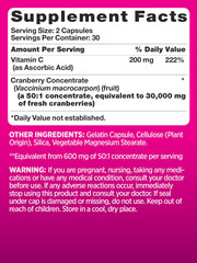 Pink Cranberry Pills capsule closeup showcases quick release formula for easy daily dosing.