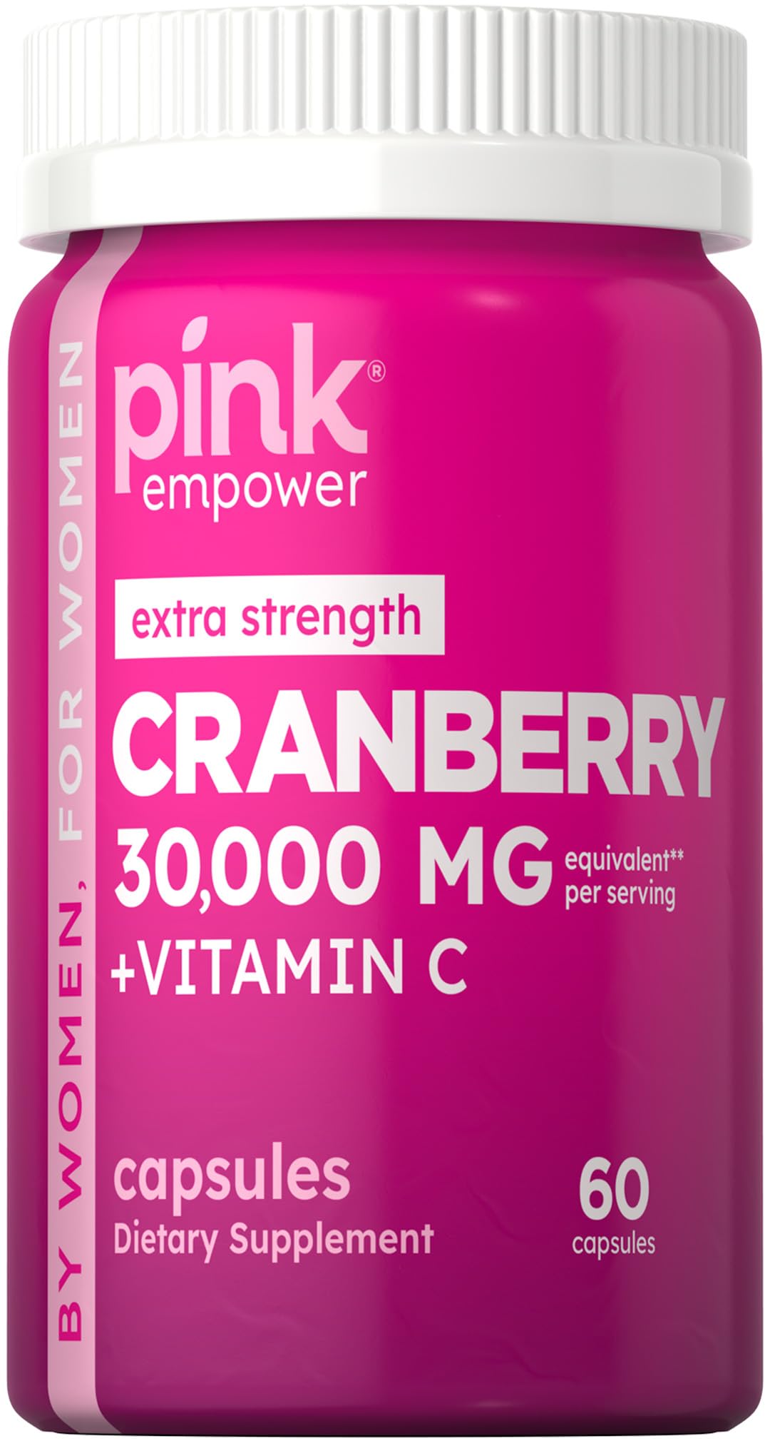 Pink Cranberry Pills women bottle highlights daily wellness support for urinary comfort and vitality.