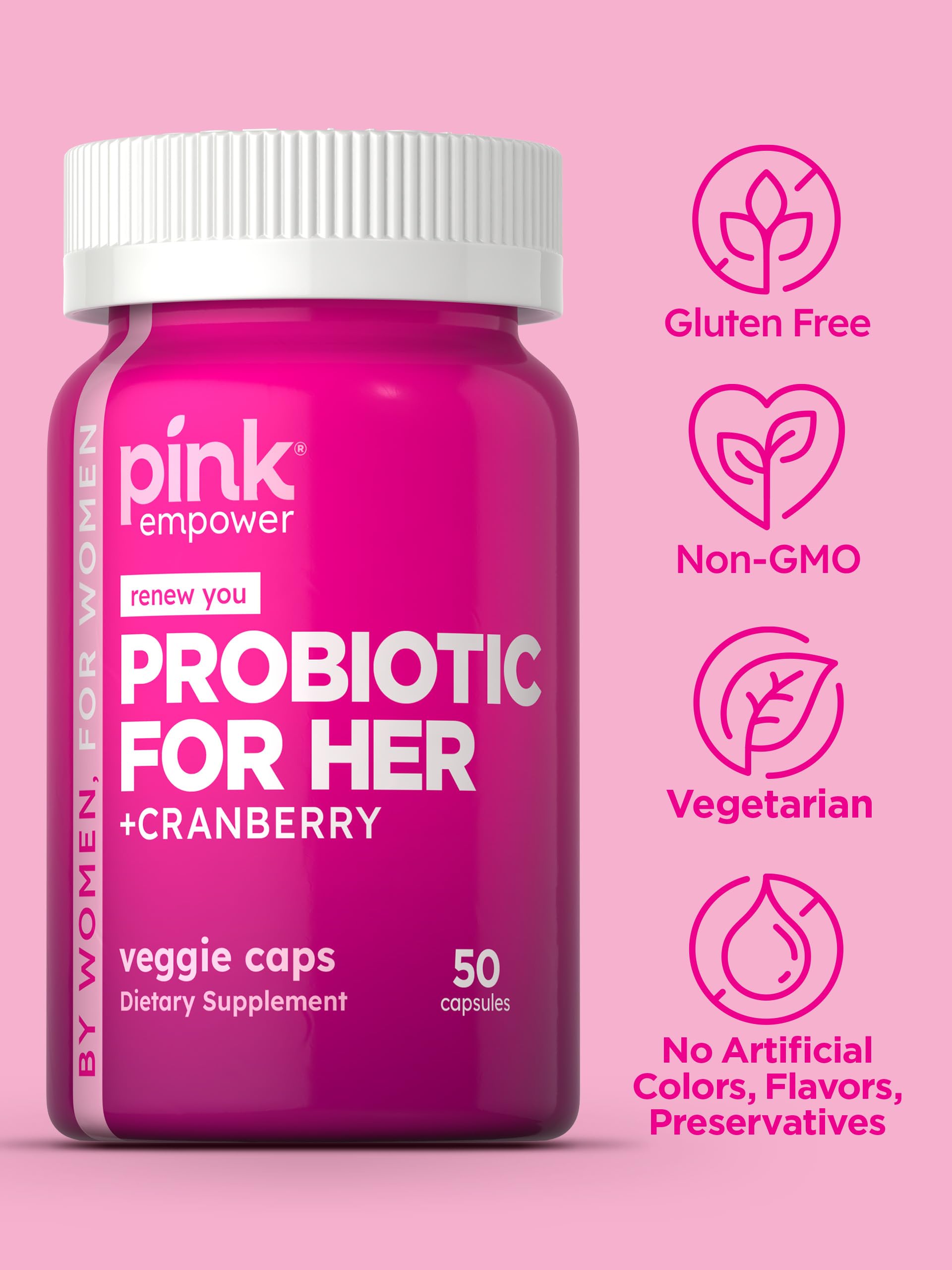 Gluten-free label on PINK Probiotics signals suitability for gluten-free diets.