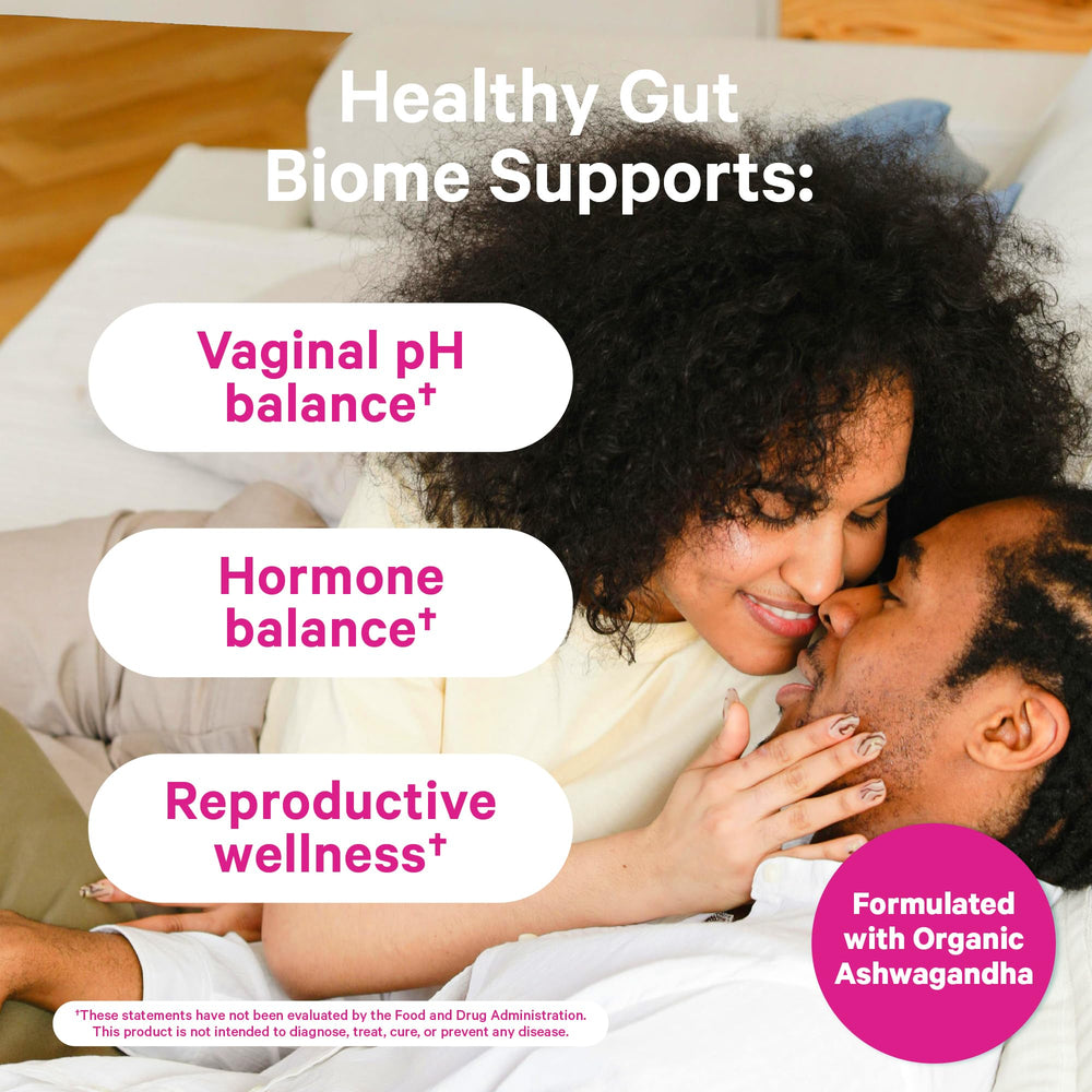 Pink Stork Ashwagandha KSM66 dosage visual suggesting hormonal balance.